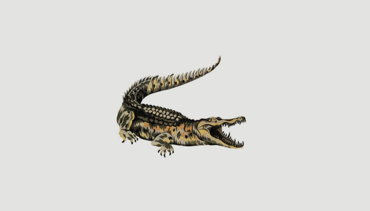Logo de Lacoste de 1933: cocodrilo dibujado en colores naturales